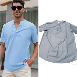 Turetrendy Casual Henley Button down shirt Gray Size L
